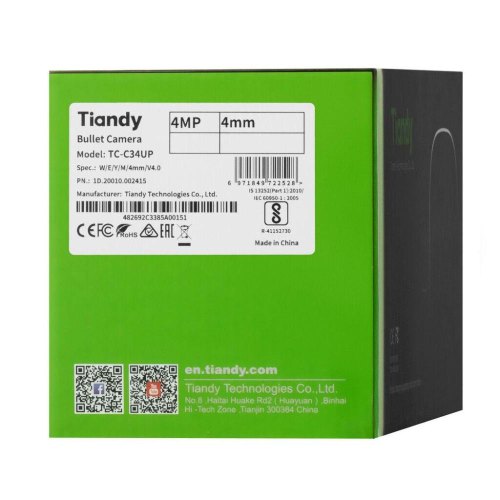 Камера відеоспостереження IP Tiandy TC-C34UP, 4MP, 4mm, f/1.0, LED 20m, PoE, IP67
