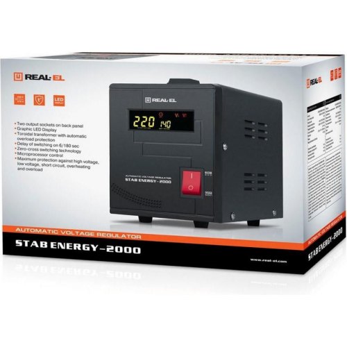 Стабілізатор напруги REAL-EL Stab Energy-2000, Black (EL122400013)