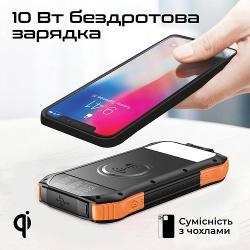 Зовнішній акумулятор Powerbank Promate SolarTank-10PDQi, 10000mAh, 20W, Black