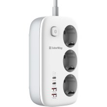 Мережевий фільтр ColorWay GaN3 Pro, 3 розетки, 2xUSB Type-A/2xUSB Type-C, PD 65W, 2м, White (CW-CHE34PDW)