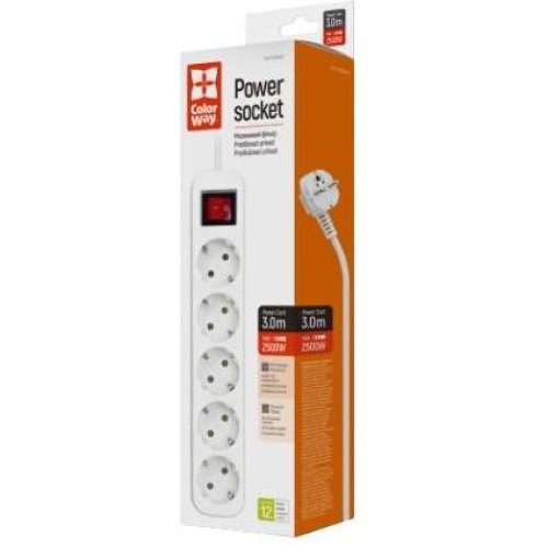 Мережевий фільтр ColorWay, 5 розеток, 3м, White (CW-PSEA53W)