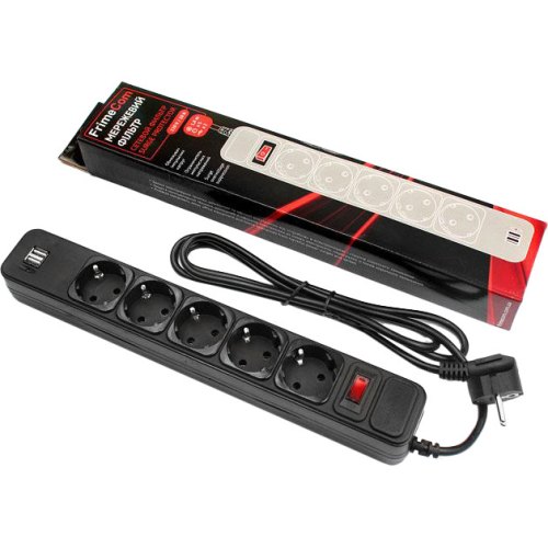 Мережевий фільтр FrimeCom, 5 розеток, 2хUSB Type-A, 1.8м, Black (FC-BU4005W 1.8 B)