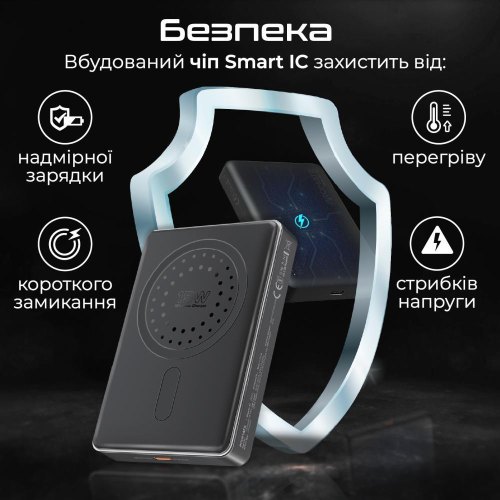 Зовнішній акумулятор Powerbank Promate Blade-10, 10000mAh, 20W, MagSafe, Black