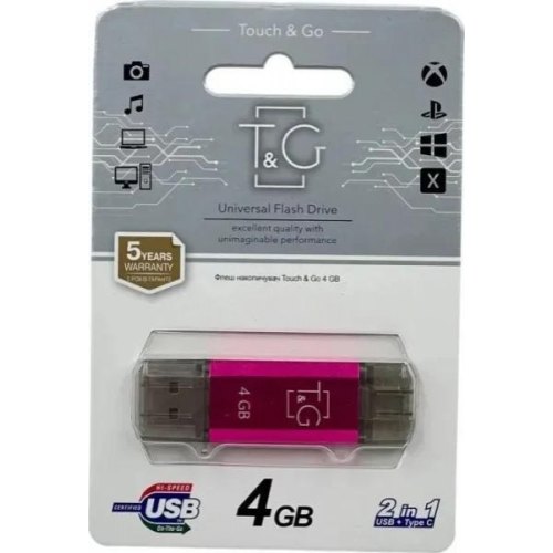 USB флеш T&G 009 Star Series, 4GB, USB Type-A/USB Type-C, Fuchsia (TG009TC-4GFC)