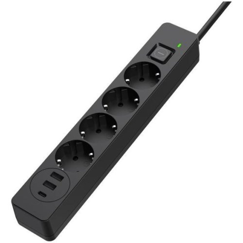 Мережевий фільтр ColorWay, 4 розетки, USB Type-C/2xUSB Type-A, 24W, 2м, Black (CW-CHE435PDB)