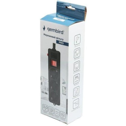 Мережевий фільтр Gembird Pro, 3 розетки, 3м, Black (SPG3-G-10B-PRO)