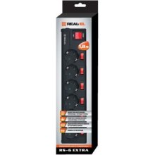 Мережевий фільтр REAL-EL RS-6 Extra, 6 розеток, 1.8м, Black (EL122300001)