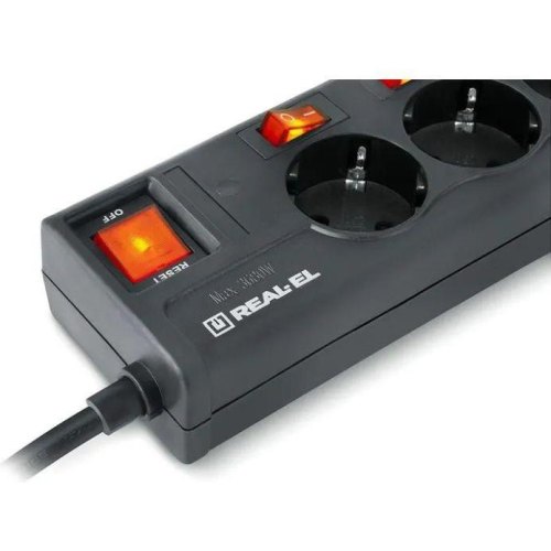 Мережевий фільтр REAL-EL RS-6 Extra, 6 розеток, 1.8м, Black (EL122300001)