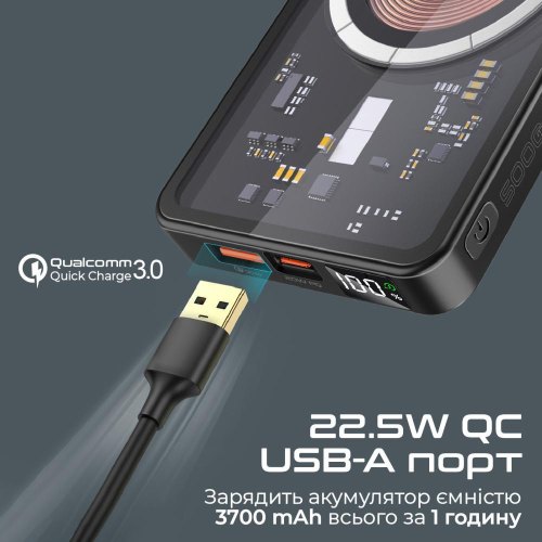 Зовнішній акумулятор Powerbank Promate TransPack-5, 5000mAh, 22.5W, Black