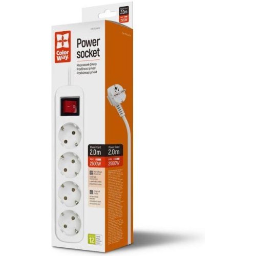 Мережевий фільтр ColorWay, 4 розетки, 2м, White (CW-PSEA42W)