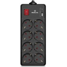 Мережевий фільтр REAL-EL RS-Protect 805, 8 розеток, USB Type-A/USB Type-C, 1.8м, Black (EL122300042)