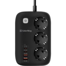 Мережевий фільтр ColorWay GaN3 Pro, 3 розетки, 2xUSB Type-A/2xUSB Type-C, PD 65W, 2м, Black (CW-CHE34PDB)