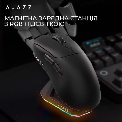 Миша бездротова, ігрова Ajazz AJ179PRO, Pixart 3395, 8K, Charging Dock, Black (AJ179-PRO-B)