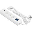 Мережевий фільтр 2E, 3xТип F, 16A, USB Type-A/USB Type-C,  захист від перенапруги, 3м, білий (2E-SP315M3USBWH)