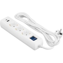 Мережевий фільтр 2E, 3xТип F, 16A, USB Type-A/USB Type-C,  захист від перенапруги, 3м, білий (2E-SP315M3USBWH)