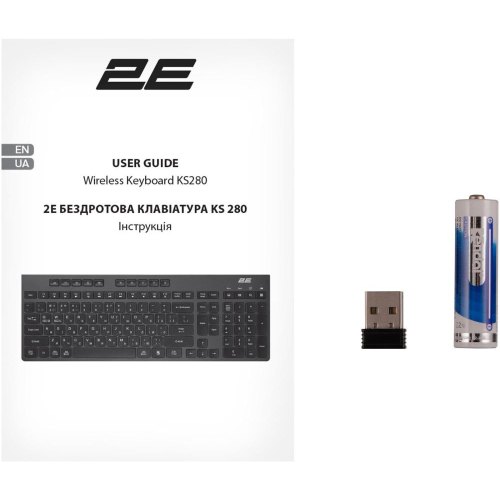 Клавіатура бездротова, мембранна 2E KS280, EN/UK, silent, чорно-сіра (2E-KS280WBGR_UA)