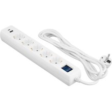 Мережевий фільтр 2E, 5xТип F, 16A, USB Type-A/USB Type-C, захист від перевантаження, 3м, білий (2E-SP515M3USBWH)