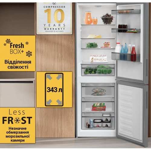 Холодильник Whirlpool WHKS 1361 XP4U, холодильник 223л, нижня морозильна камера 120л, механічне керування, LessFrost