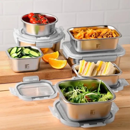 Контейнер для зберігання їжі Bergner Go Lovers, 800мл, прямокутний, нержавіюча сталь (BG-36310-GY)