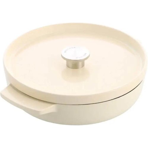 Сотейник чавунний KitchenAid, 26см, 2.77л, з кришкою, мигдальний крем (CC009010-001)