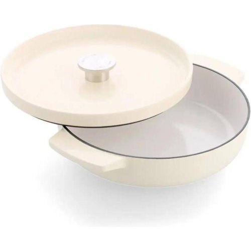 Сотейник чавунний KitchenAid, 26см, 2.77л, з кришкою, мигдальний крем (CC009010-001)