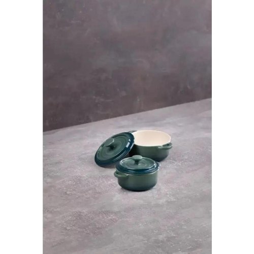 Набір міні-каструль для запікання Bergner Excalibur, кераміка, з кришками, круглі, 2шт, зелені (BG-13366-GR)