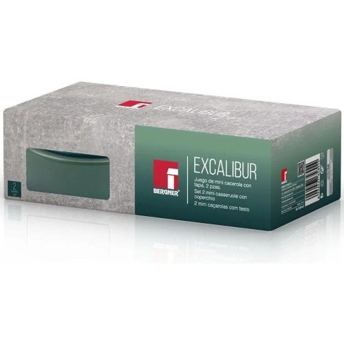 Набір міні-каструль для запікання Bergner Excalibur, кераміка, з кришками, круглі, 2шт, зелені (BG-13366-GR)