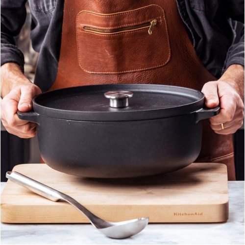 Гусятниця чавунна з кришкою KitchenAid Matte Oven-to-table, 30см, 5.6л, чорна (CC004900-001)