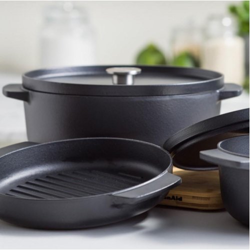 Гусятниця чавунна з кришкою KitchenAid Matte Oven-to-table, 30см, 5.6л, чорна (CC004900-001)