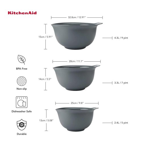 Набір мисок KitchenAid Coreline, 3шт, 2.4/3.3/4.3л, сірий (KQG175OSCGG)