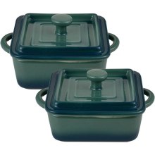 Набір міні-каструль для запікання Bergner Excalibur, кераміка, з кришками, квадратні, 9.5x9.5см, 2шт (BG-13364-GR)