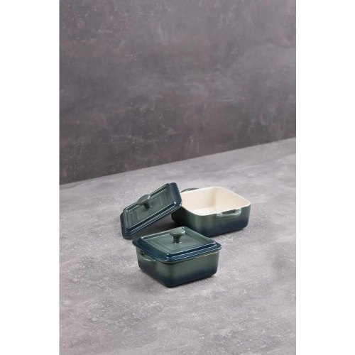 Набір міні-каструль для запікання Bergner Excalibur, кераміка, з кришками, квадратні, 9.5x9.5см, 2шт (BG-13364-GR)