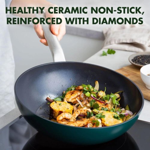 Сковорода ВОК GreenPan Evolution, 28см, 3.6л, керамічне покриття, темно-зелена (CC006392-001)