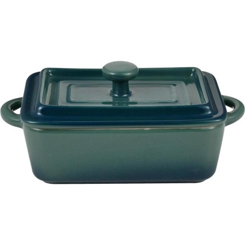 Набір міні-каструль для запікання Bergner Excalibur, кераміка, з кришками, прямокутні, 2шт, зелені (BG-13363-GR)