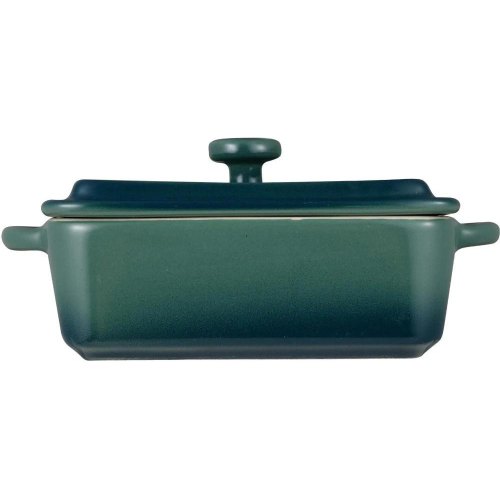 Набір міні-каструль для запікання Bergner Excalibur, кераміка, з кришками, прямокутні, 2шт, зелені (BG-13363-GR)