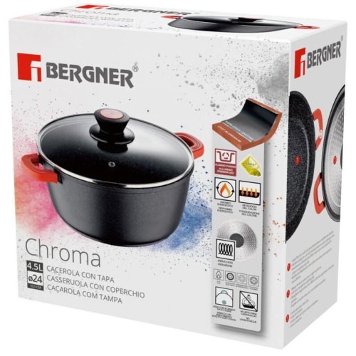 Каструля Bergner Chroma, 28см, 6л, з кришкою (BG-30116-BK)