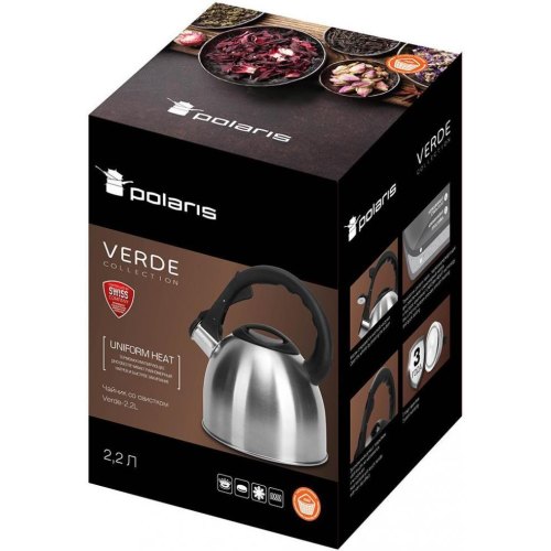 Чайник POLARIS Verde-2,2L, 2.2л, зі свистком, нержавіюча сталь (015270)