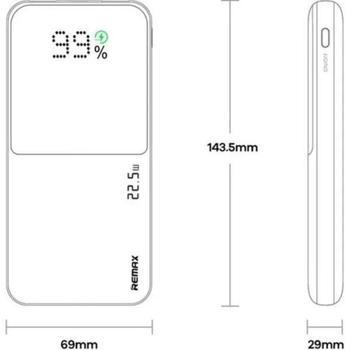 Зовнішній акумулятор PowerBank Remax RPP-623, 20000mAh, 2xUSB Type-A/USB Type-C, 22.5W, Black