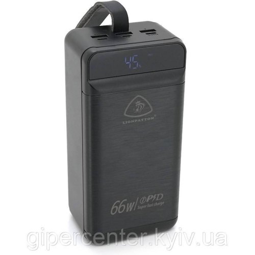 Зовнішній акумулятор Powerbank LIONPATTON L46, 60000mAh, QC3.0, MicroUSB, USB Type-C, Lighting, 3xUSB Type-A, Black