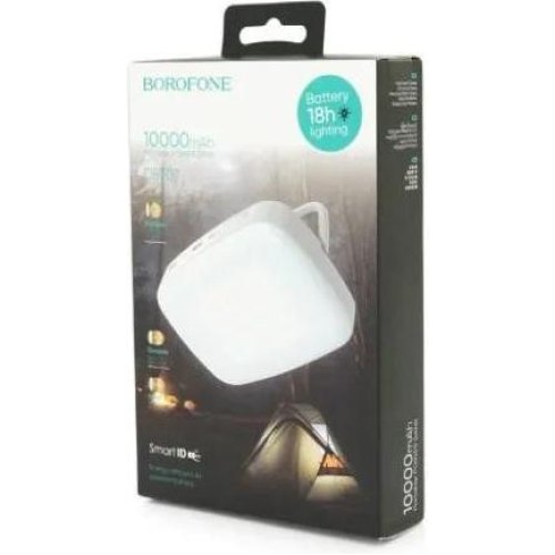 Зовнішній акумулятор PowerBank Borofone DBT07, 10000mAh, 2xUSB Type-A/1x USB Type-C, 18W, ліхтарик, White