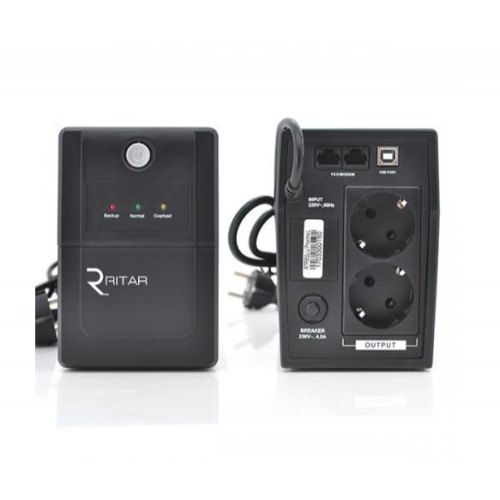 Джерело безперебійного живлення Ritar RTP650L-U, 390W, Proxima-L, LED, AVR, 2st, USB, 2xSCHUKO, 1x12V 7Ah