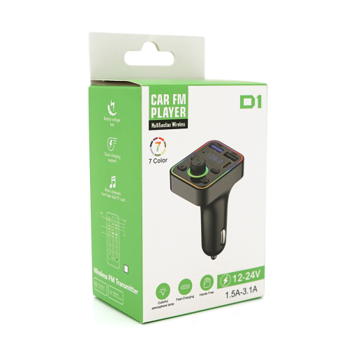 FM-модулятор Voltronic D1, підсвічування 7 кольорів, 1.5-3.1A, USB, TF