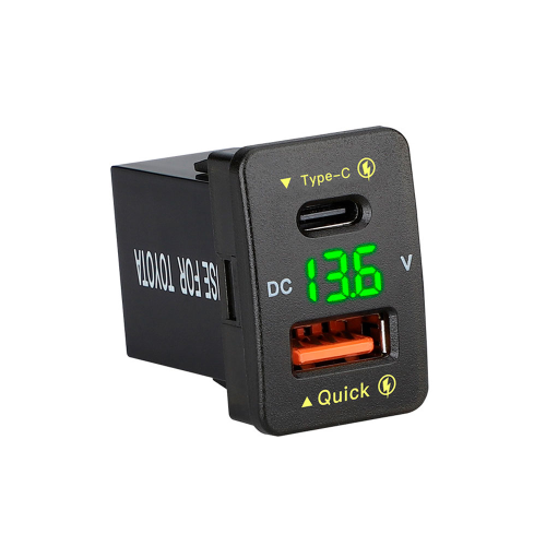 Автомобільний зарядний пристрій Voltronic FPUV-G, PD+QC3.0, Type-C: 30W, 5V-3A/9V-3A/12V-2.5A, USB: 18W, 5V-3.4A/9V-2A/12V-1.5A, LED Green, Black