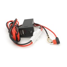 Автомобільний зарядний пристрій врізний Voltronic 38W-L01T03-С, PD+QC, Type-C 20W, USB 18W, комплект дротів з роз'ємами, Black
