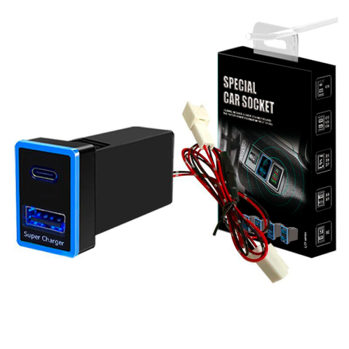 Автомобільний зарядний пристрій врізний Voltronic 130W-D01T03-С, PD+QC, Type-C 100W, USB 30W, підсвічування, комплект дротів з роз'ємами, Black