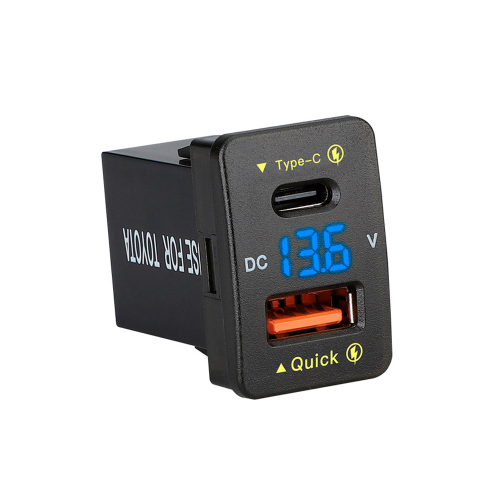 Автомобільний зарядний пристрій Voltronic FPUV-B, PD+QC3.0, Type-C: 30W, 5V-3A/9V-3A/12V-2.5A, USB: 18W, 5V-3.4A/9V-2A/12V-1.5A, LED Blue, Black