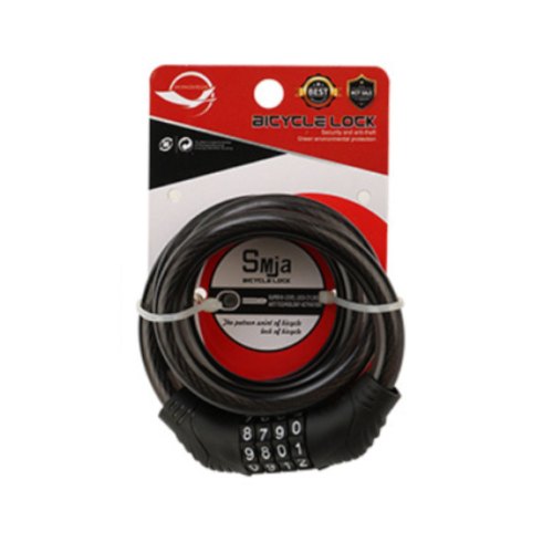 Замок велосипедний тросовий, кодовий Voltronic Smja-95, довжина 10*950мм, АBS/сталевий дріт, Black