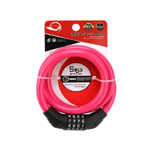 Замок велосипедний тросовий, кодовий Voltronic Smja-95, довжина 10*950мм, АBS/сталевий дріт, Pink
