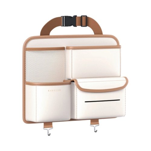 Автомобільний органайзер CABULE, на передні сидіння, 35x28х7.5см, кріплення до сидінь ременями, 4 відділення, PV-шкіра, бежевий