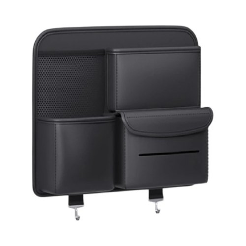 Автомобільний органайзер CABULE, на передні сидіння, 35x28х7.5см, кріплення до сидінь ременями, 4 відділення, PV-шкіра, чорний